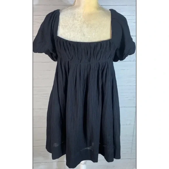 Free People Marina Endless Summer Black Pleated Mini Dress Size Medium - Picture 3 of 6